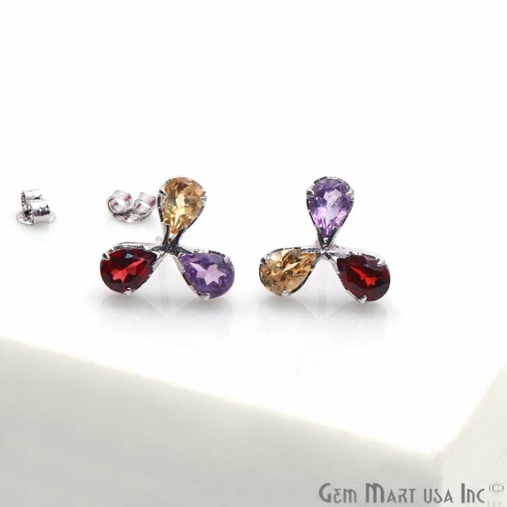 GemMartUSA – wholesale Solitärörhängen – Flerfärgad 16x11mm Sterling Silver Flower Stud örhänge2