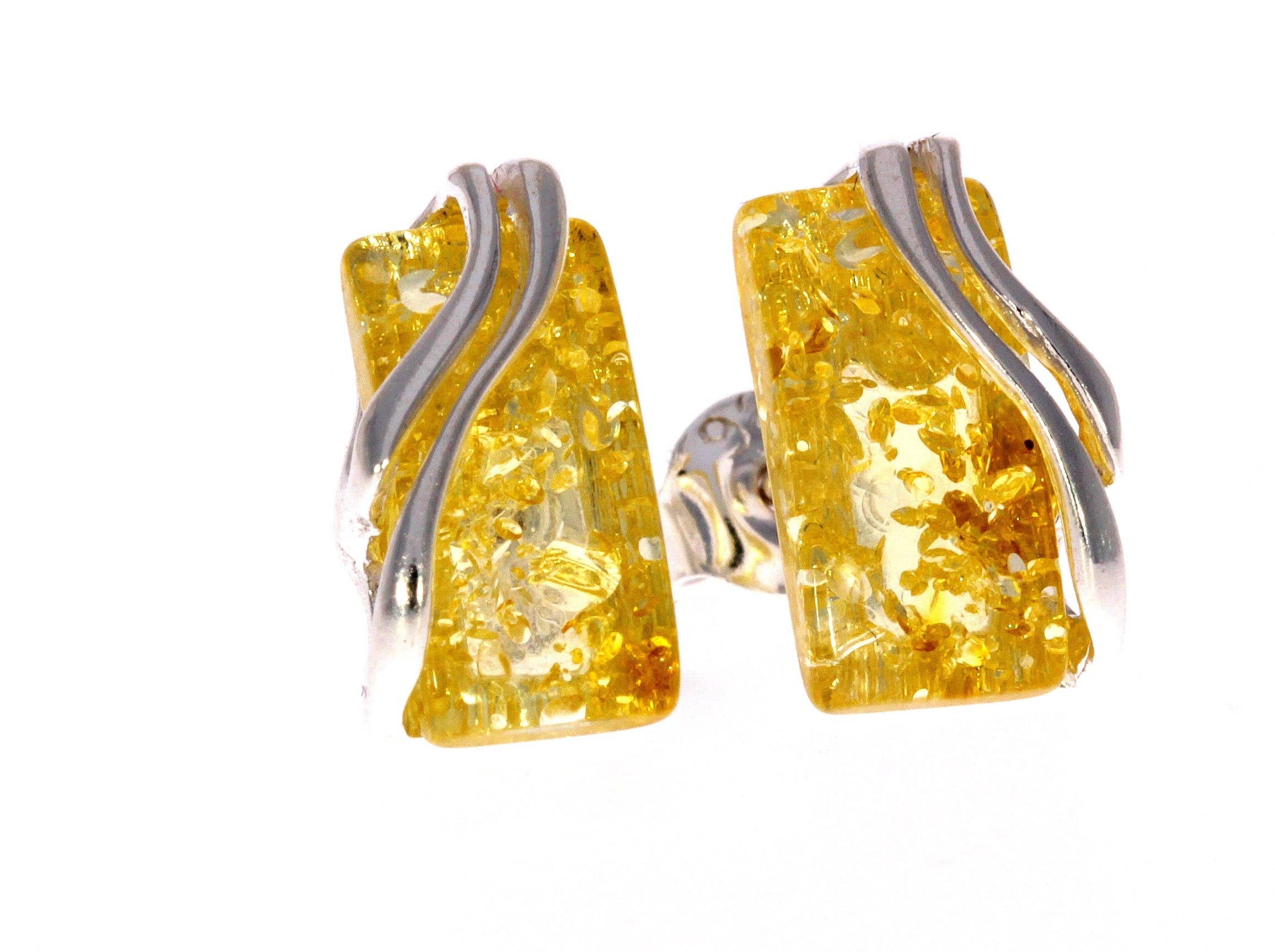 SilverAmber Jewellery - Wholesale Stud/Post Earrings - 925 Sterling Silver & Baltic Amber Modern Studs Earrings - GL00515
