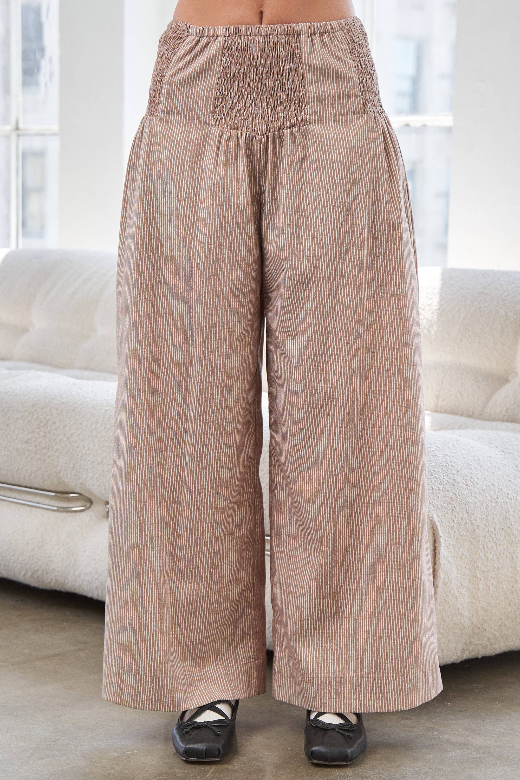 CANDESCENT - Wholesale Pants - Women's - Striped Wide Leg Smocked Pants (Matching Set)16