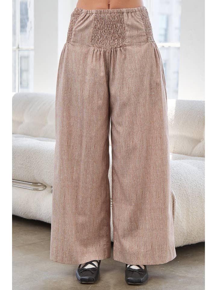 CANDESCENT - Wholesale Pants - Women's - Striped Wide Leg Smocked Pants (Matching Set)16