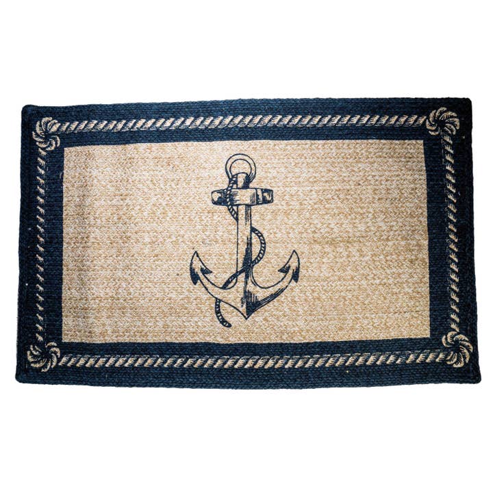 Flettet jutetæpper - Ankertryk. - JB133 Rect. 27"x45" for engroshandel hos Accent Linen