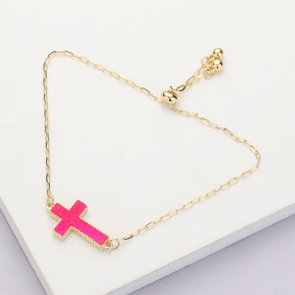 Sensibling Corp. – Pulseira com pendente por atacado – Pulseira Ajustável com Druza Cruz e Fecho de Puxar4