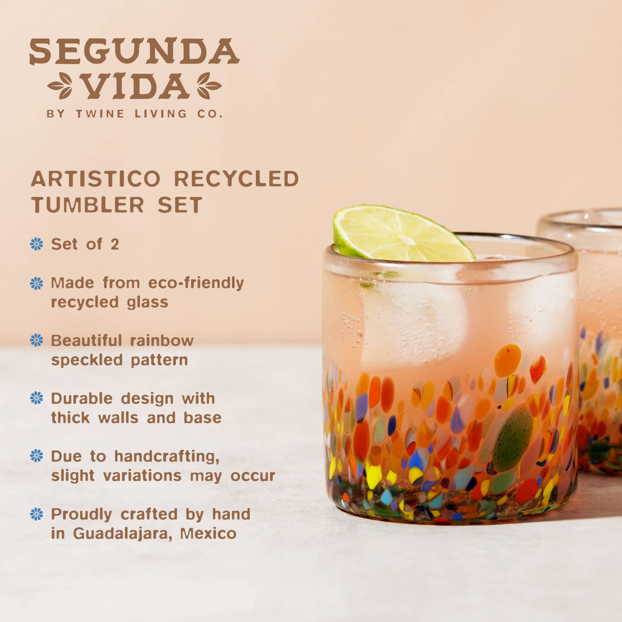 Twine - Wholesale Cocktail/Liquor Glass - Segunda Vida Artistico Recycled Glass Tumblers Set of 24