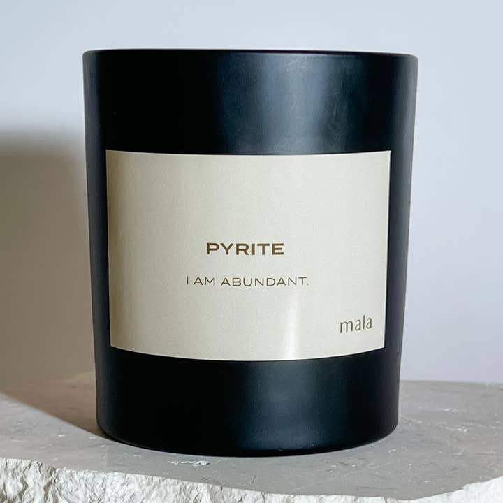 crystal infused pyrite candle for wholesale by mala home