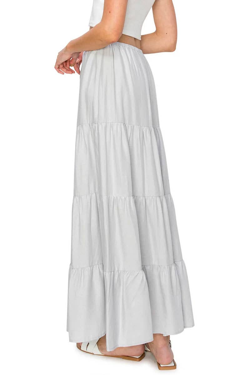 Cali1850 - Wholesale Skirt - Women's - CALI1850 FLOWY TIERED MAXI LINEN SKIRT / 52454JLN65213