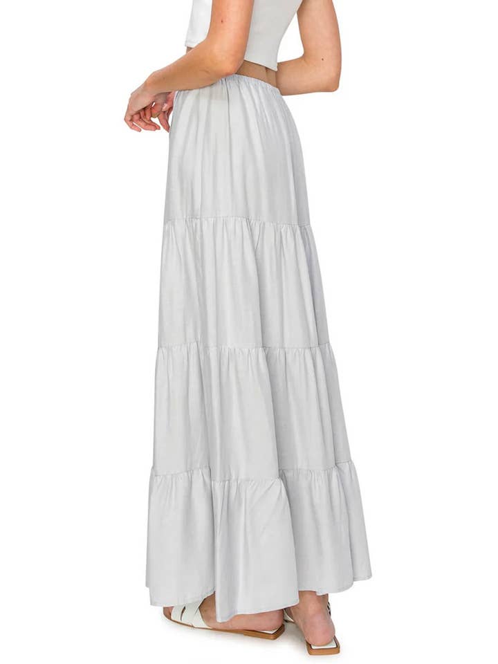 Cali1850 - Wholesale Skirt - Women's - CALI1850 FLOWY TIERED MAXI LINEN SKIRT / 52454JLN65213