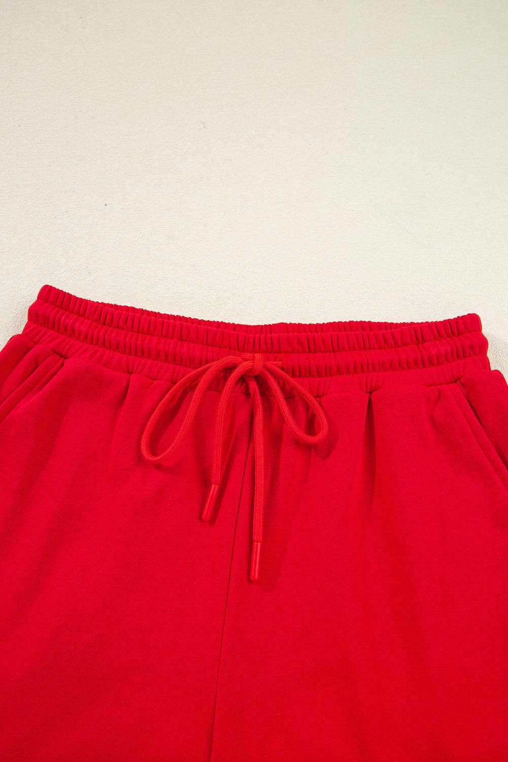 Fiery Red Varsity Striped Sleeve Drop Shoulder Sweatshirt and Short Set for wholesale on Faire10