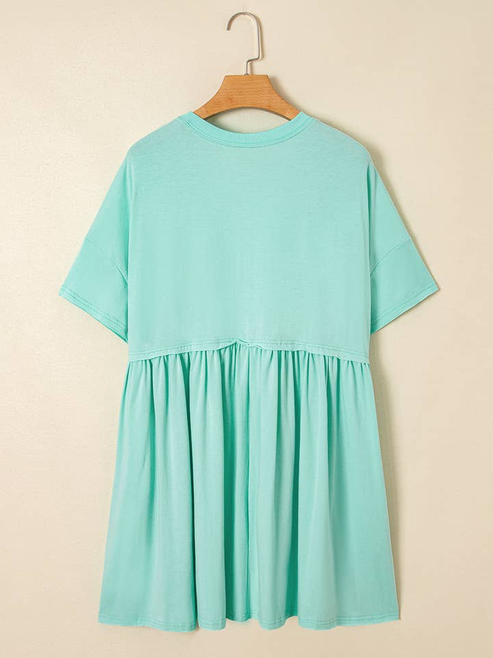 Moonlight Jade Solid Color Pocketed Raw Edge Babydoll Dress for wholesale on Faire8