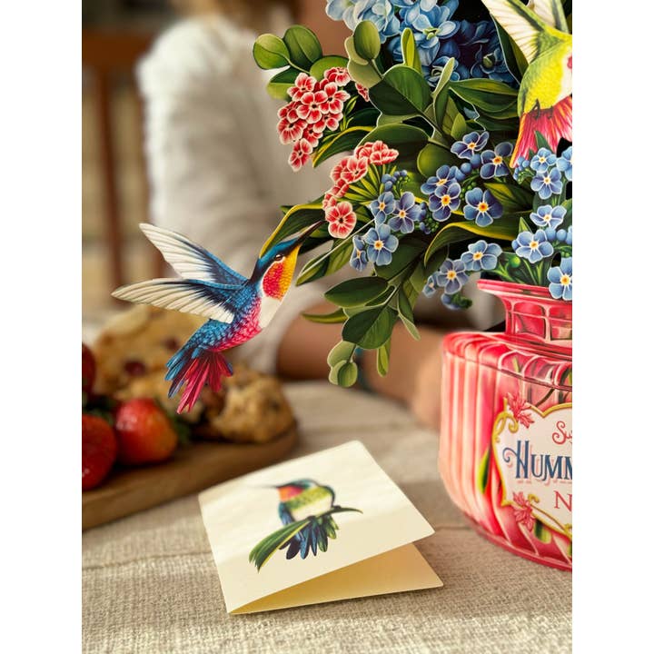 FreshCut Paper LLC - Wholesale Everyday Greeting Card - Hummingbird Oasis (8 Pop-up Greeting Cards)