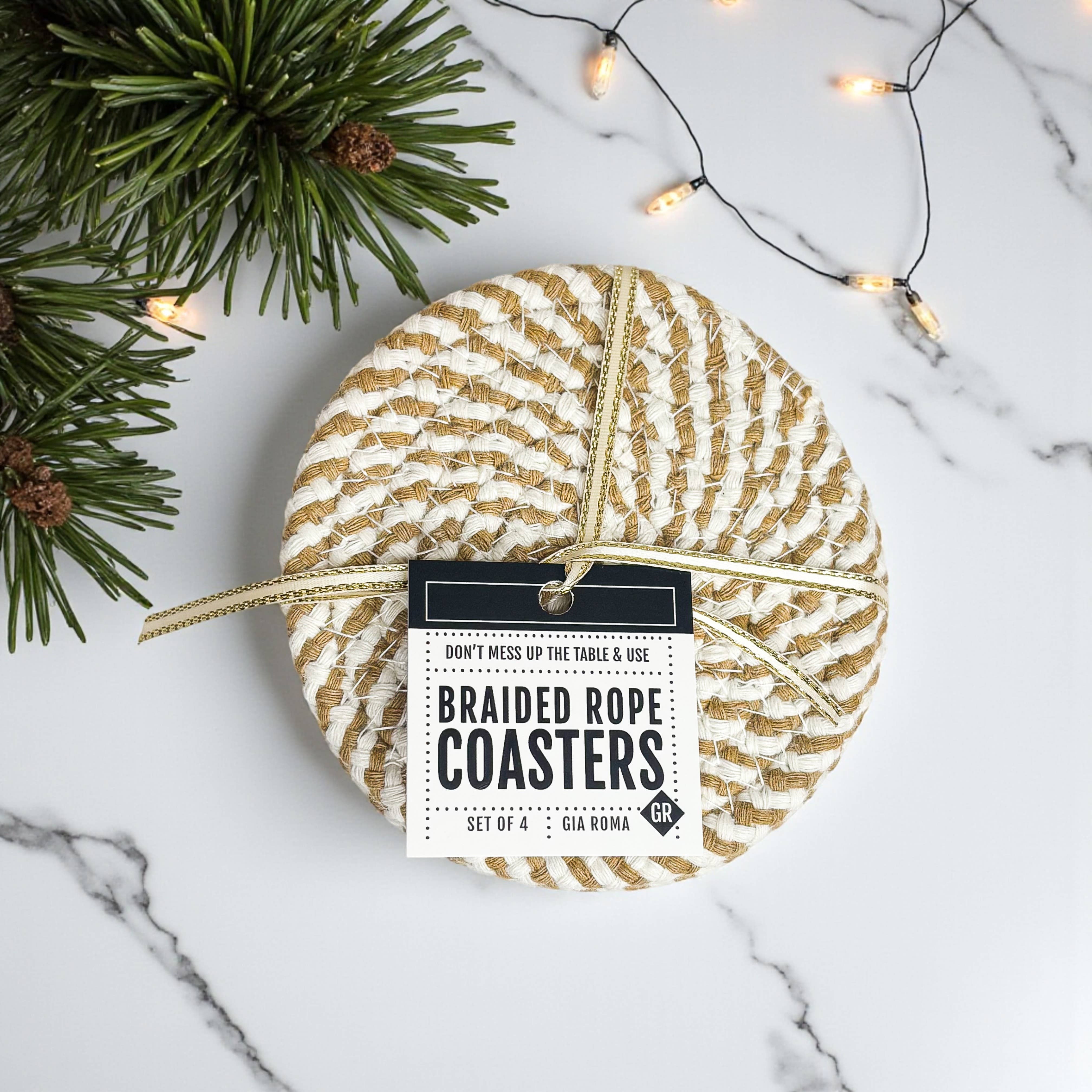 Gia Roma - Wholesale Coasters - Christmas Coasters, Red Candy Cane Braided Cotton Fabric Set78