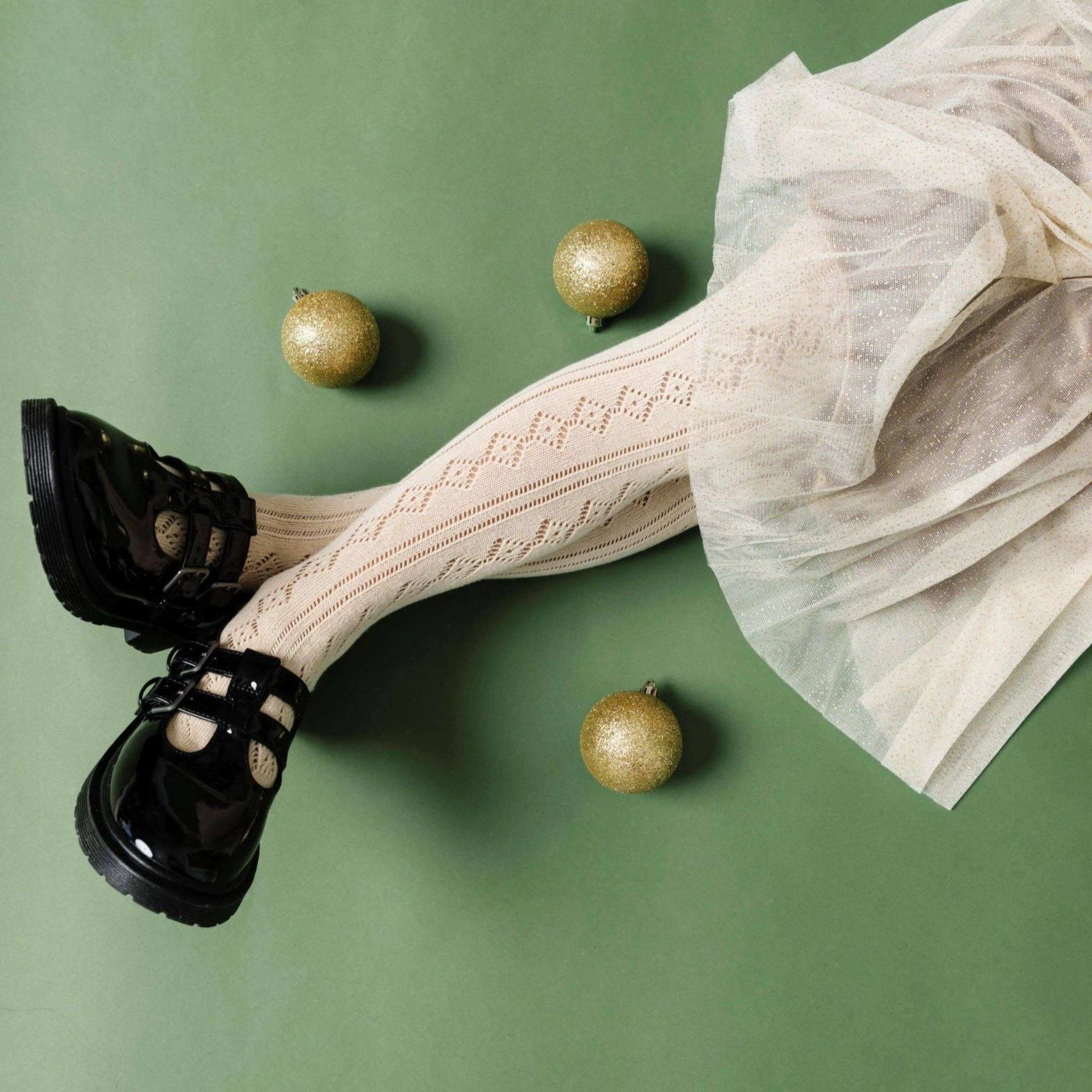 Little Stocking Co. – wholesale Tights - Barn – Fancy stickade strumpbyxor i vanilj1