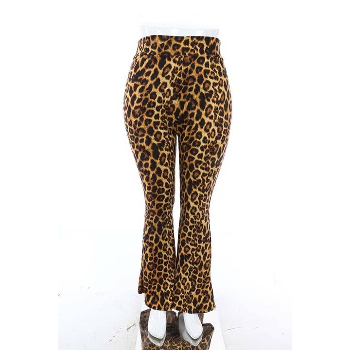 Pantaloni Leggings da Donna Flare Stampa Animale Leopardo per la vendita all'ingrosso da parte di SEXY STAR DESIGN INC