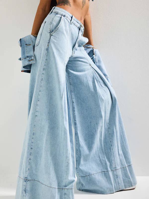 Breda veckade denimbyxor - Högmidjade jeans för wholesale av DesignofBoho