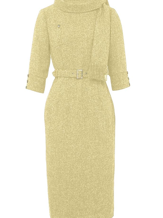 Chic Star Plus Size Boucle Tweed Drape Dress In Beige 07262 for wholesale by CHIC STAR