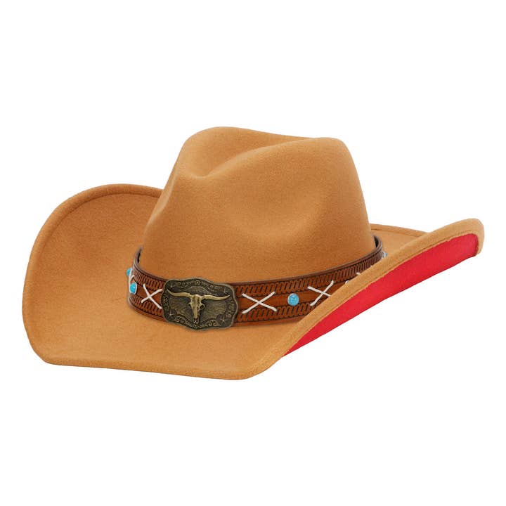 Cap Zone - Wholesale Cowboyhoed - Uniseks - Longhorn Stikselriem Tweekleurige Vilt Cowboyhoed2
