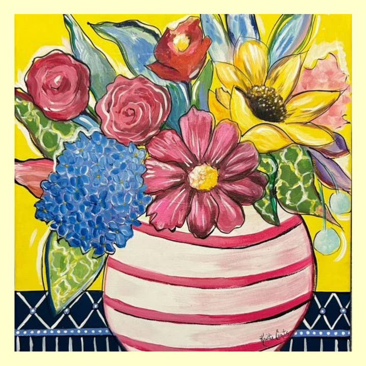 Kristie Floral i rødstribet vase kvadratisk bytte for engroshandel hos LuckyBird Apparel and Home