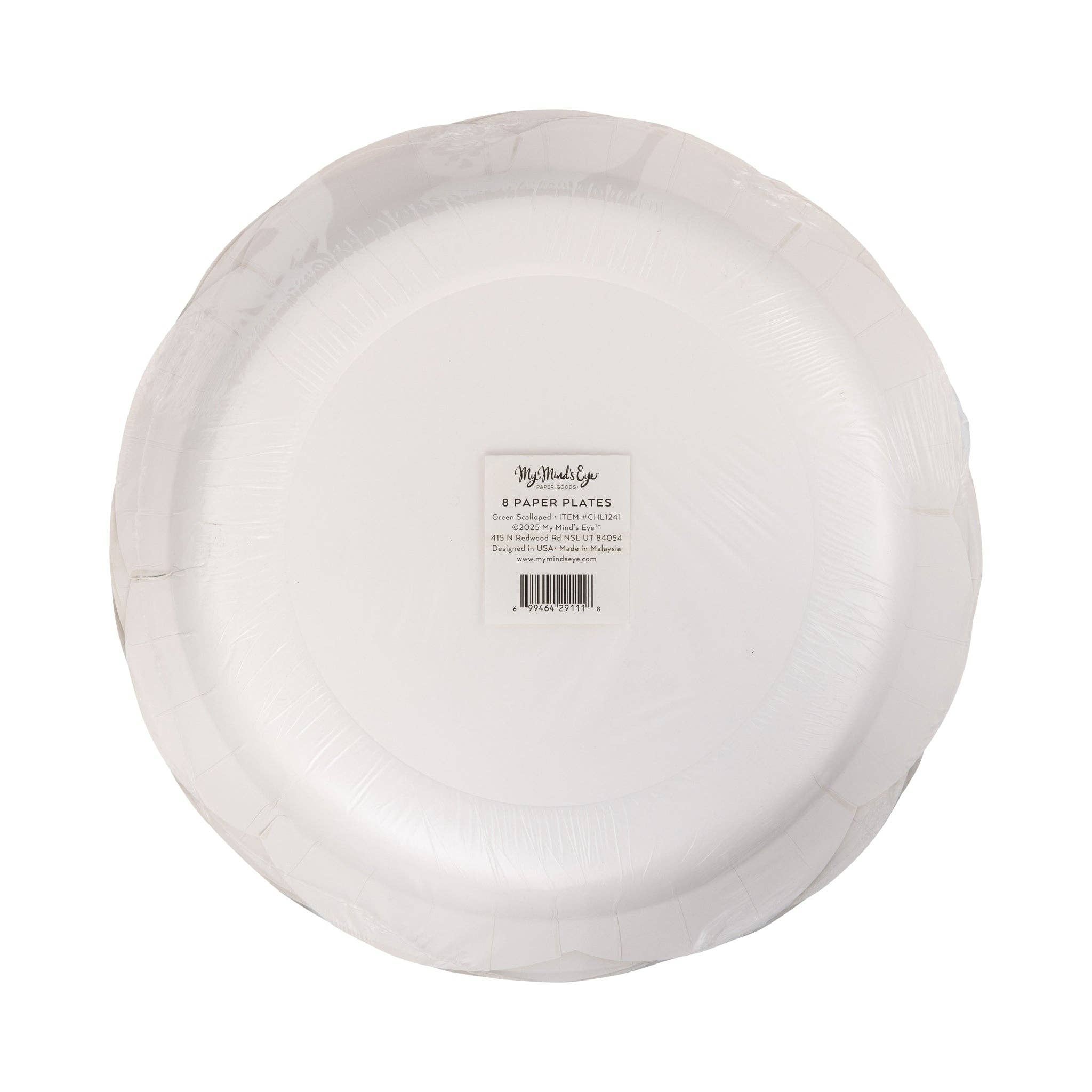My Mind’s Eye – wholesale Disposable plate – CHL1241 - Green Scalloped Cream Lines Plate2