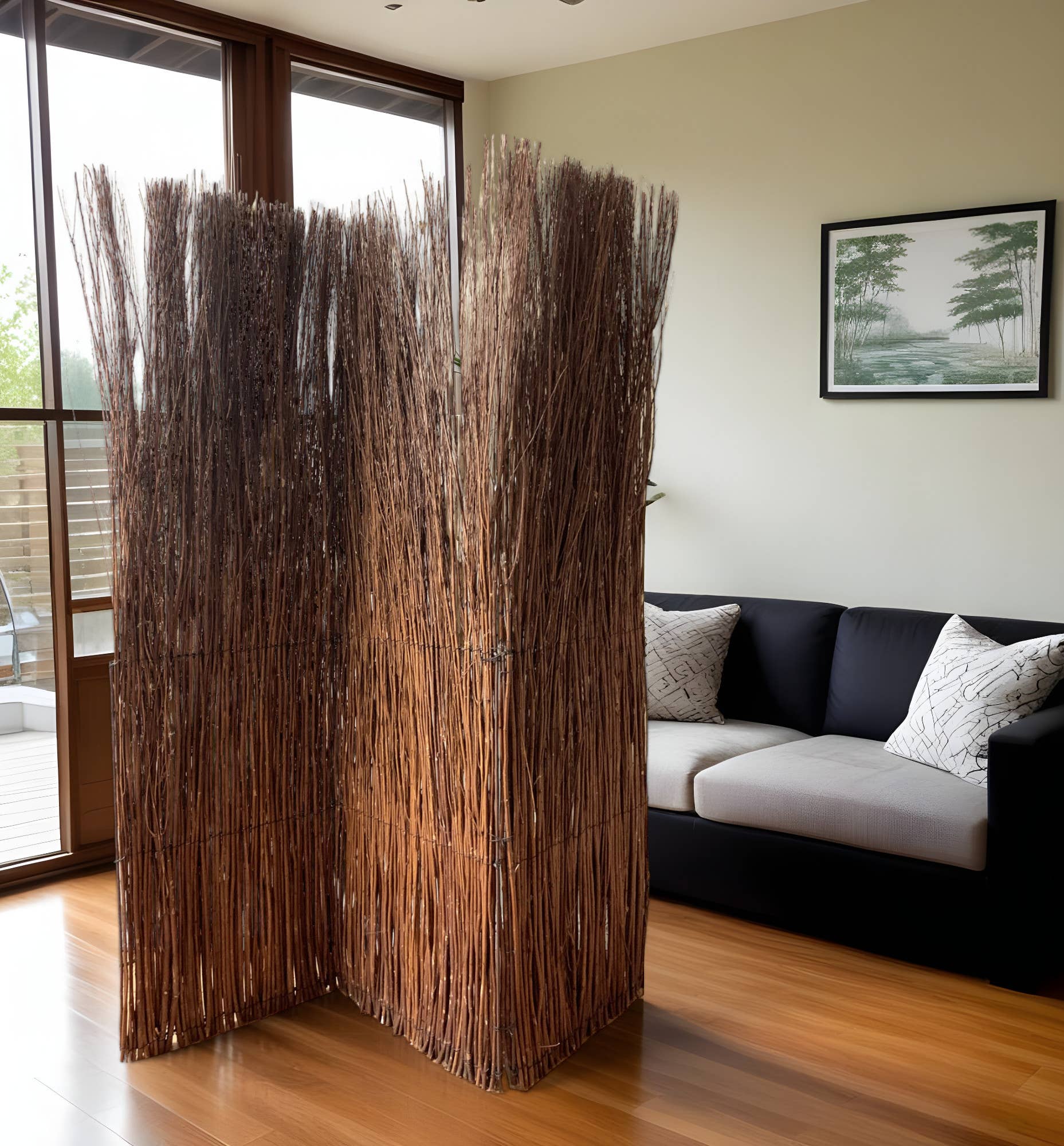 HomeRoots – Biombo por atacado – Biombo de Três Painéis com Ramos Rústicos de Salgueiro1
