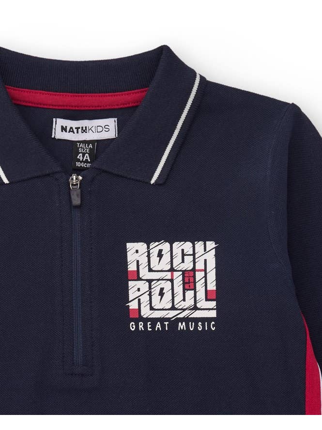 tuc tuc - Wholesale T-Shirt - Kids - Navy blue polo shirt for boy with rocker print2