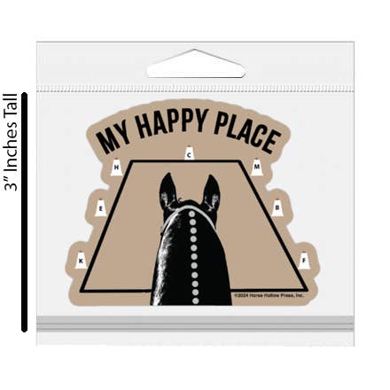 3" Tumbler Horse Sticker / Happy Place Dressage / WATERPROOF for wholesale by Horse Hollow Press
