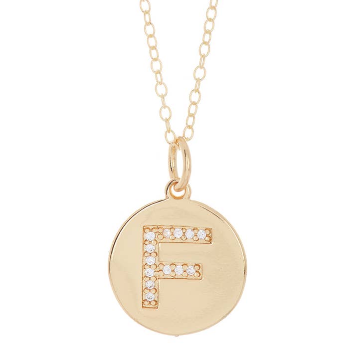 Adornia - Vendita all'ingrosso Collana con ciondolo/pendaglio - Collana iniziale Pave Disc argento oro7