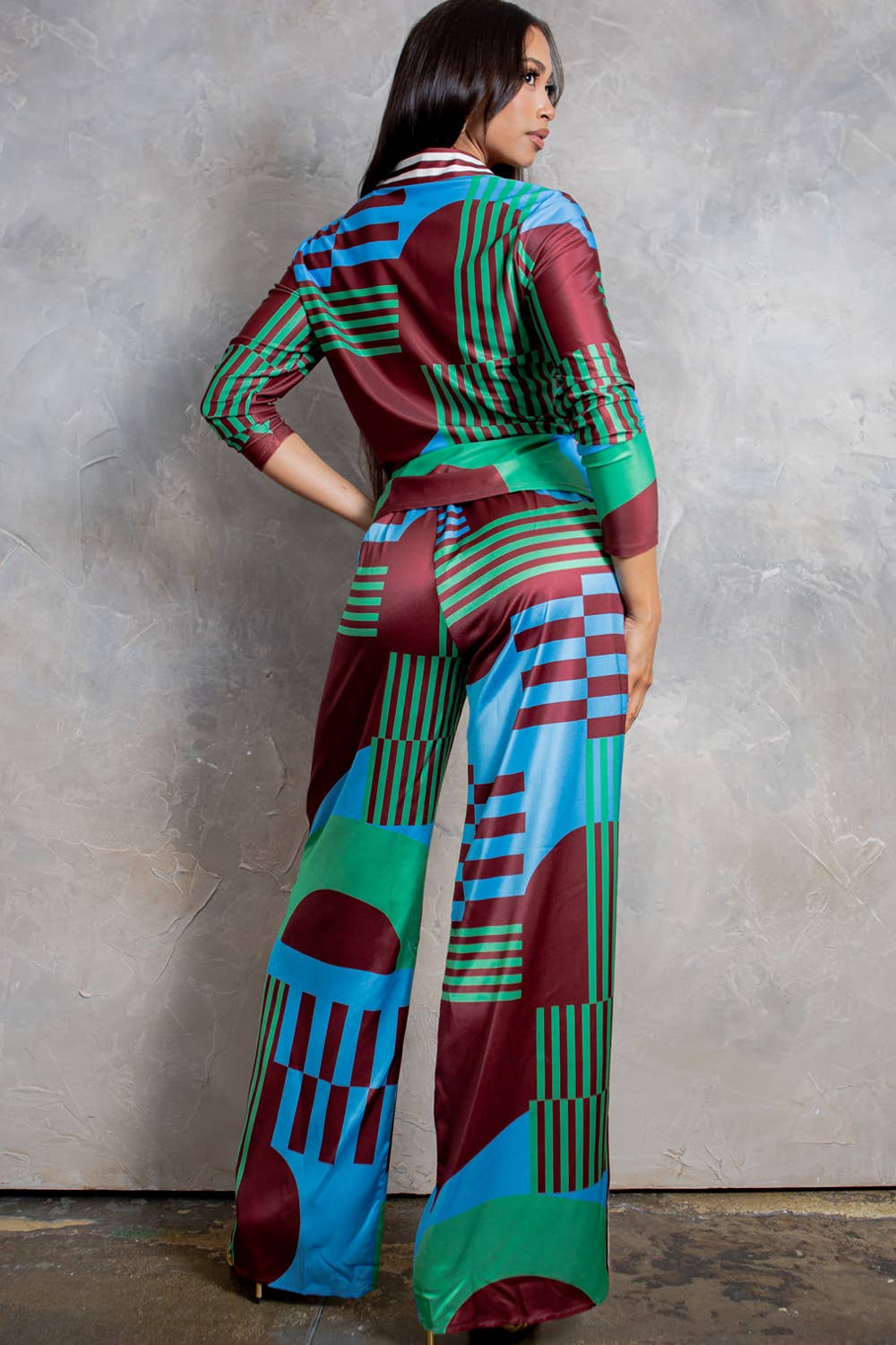 Her Bottari - Wholesale Top & Pant Set (NOT Loungewear) - Women's - BT5833-SET_Button Up Shirt and Wide Pants Set-BROWN4