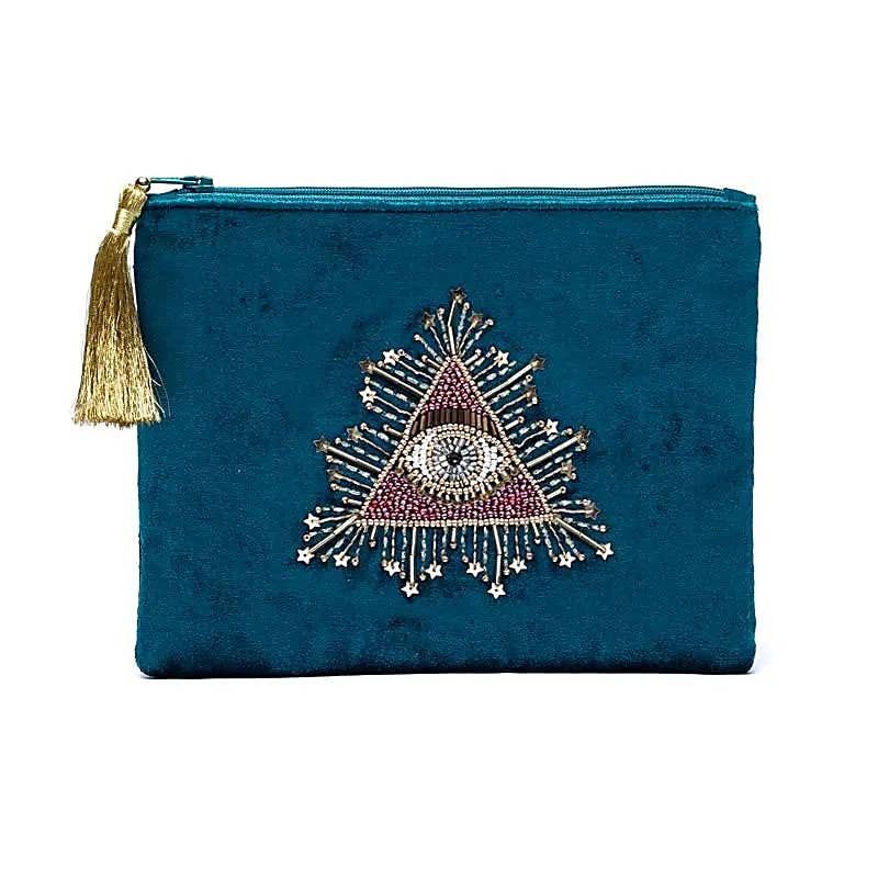 Temple of Treasure - Wholesale Makeup/Cosmetic Bag - Fluwelen Geborduurde Kralen Make-up Tasje Oog