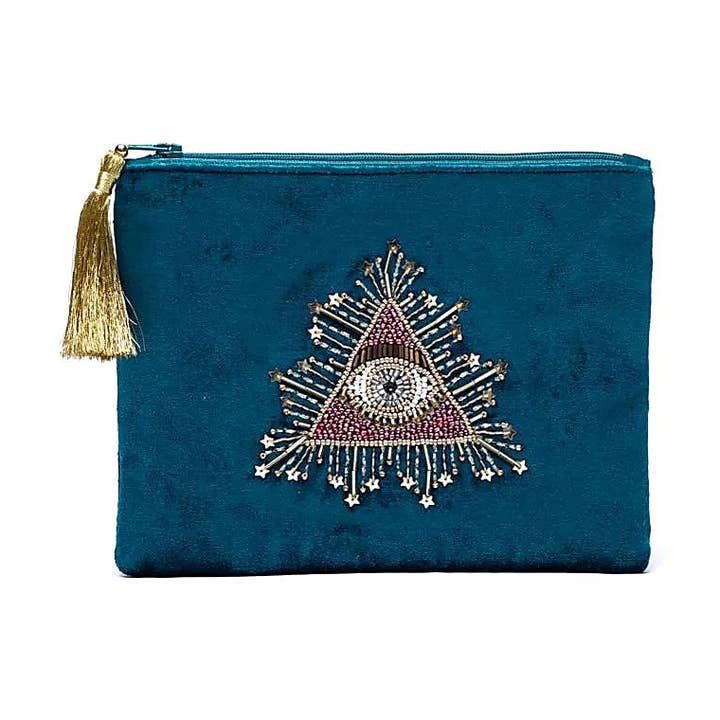 Temple of Treasure - Wholesale Makeup/Cosmetic Bag - Fluwelen Geborduurde Kralen Make-up Tasje Oog0