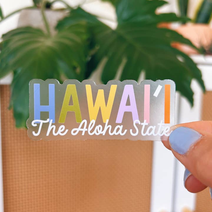 Hawaii "The Aloha State" Clear Sticker for wholesale by Hay Design Co.