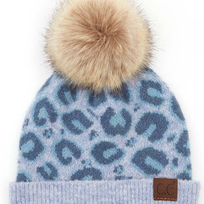 Hana - Wholesale Beanie - Women's - C.C Leopard Knit Cuff Beanie With Pom Winter Hat0