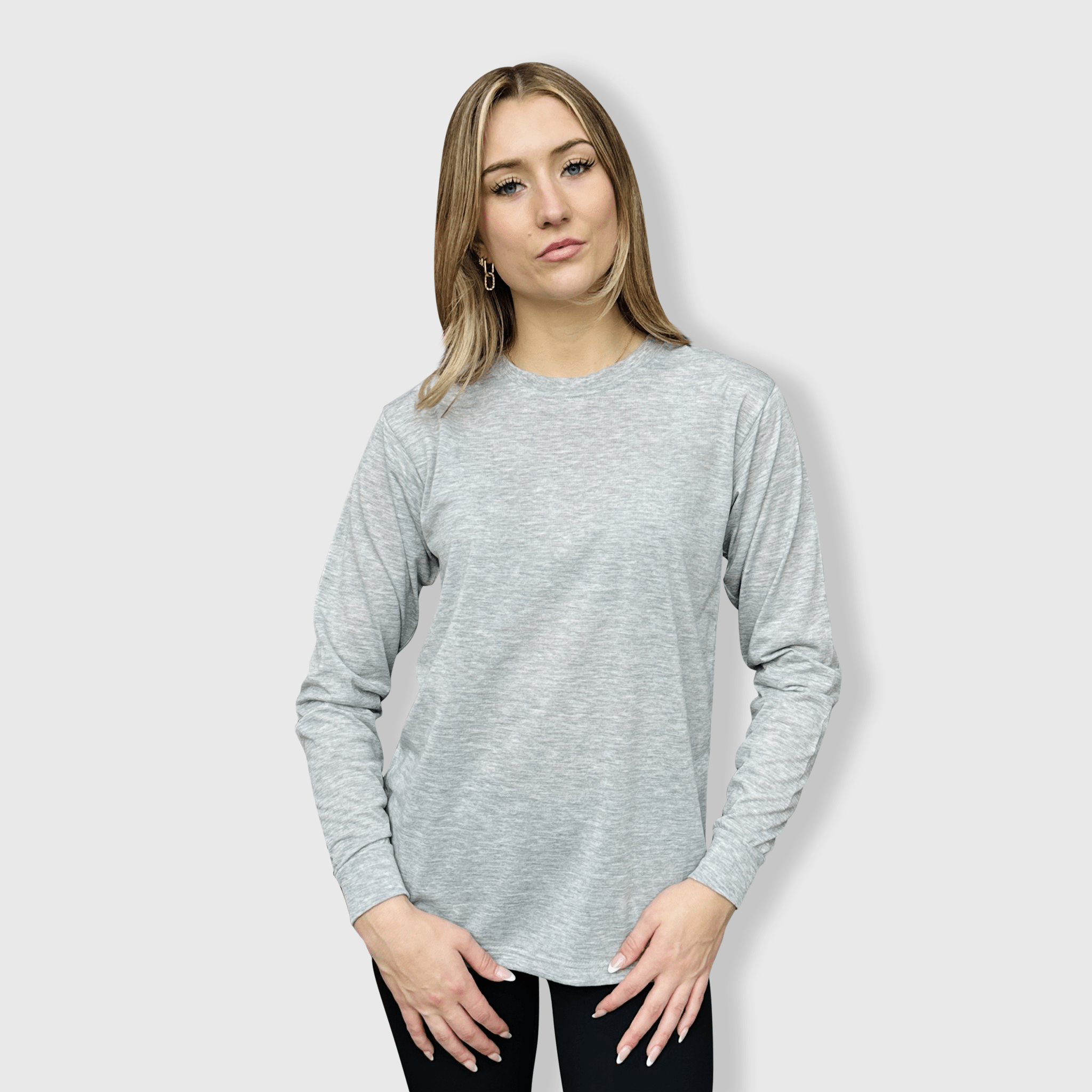ILTEX Apparel - Wholesale T-Shirt - Women's - Polyester Gray Cotton-Feel Long Sleeve Tee0