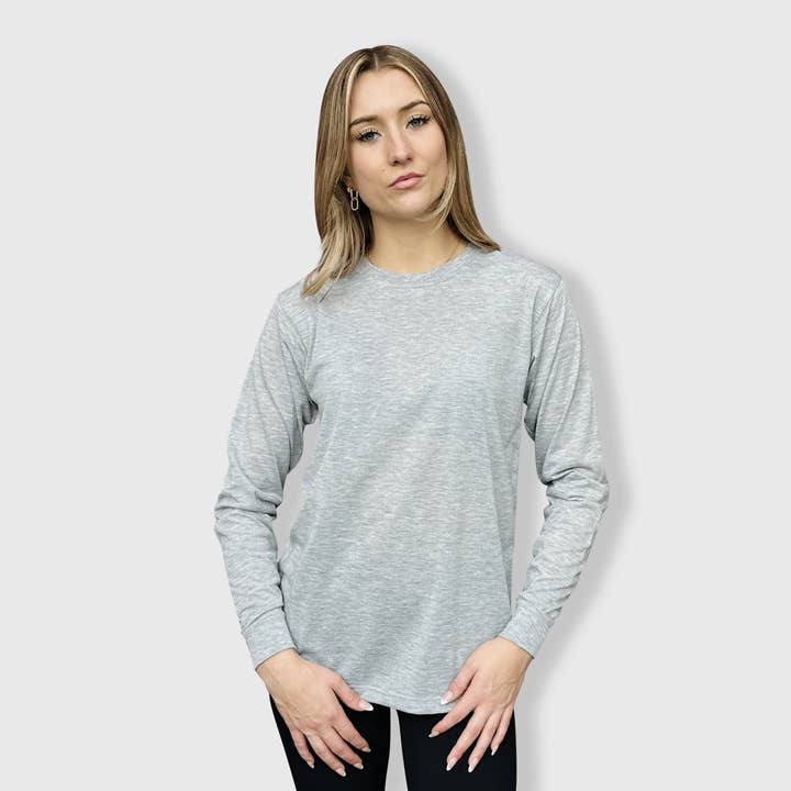 ILTEX Apparel - Wholesale T-Shirt - Women's - Polyester Gray Cotton-Feel Long Sleeve Tee