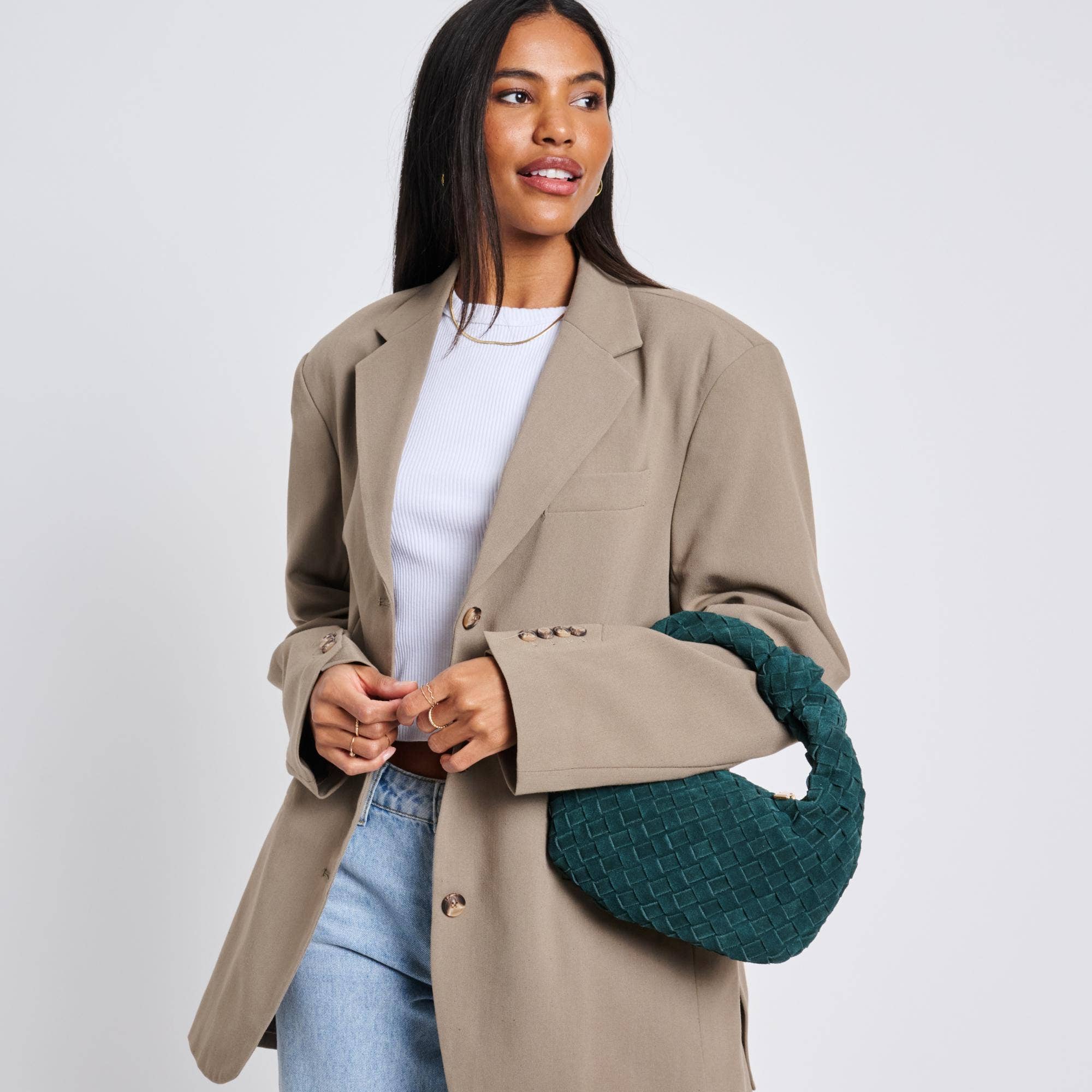 Moda Luxe - Vendita all'ingrosso Pochette - Donna - Pochette autunnale in vera pelle scamosciata intrecciata16