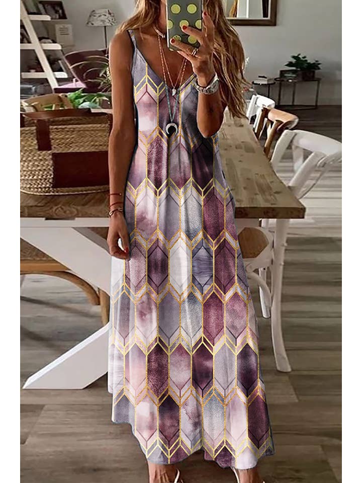 UNISHE – wholesale Dress – Women's – DRSW058 V-neck Printed Slip Dress1