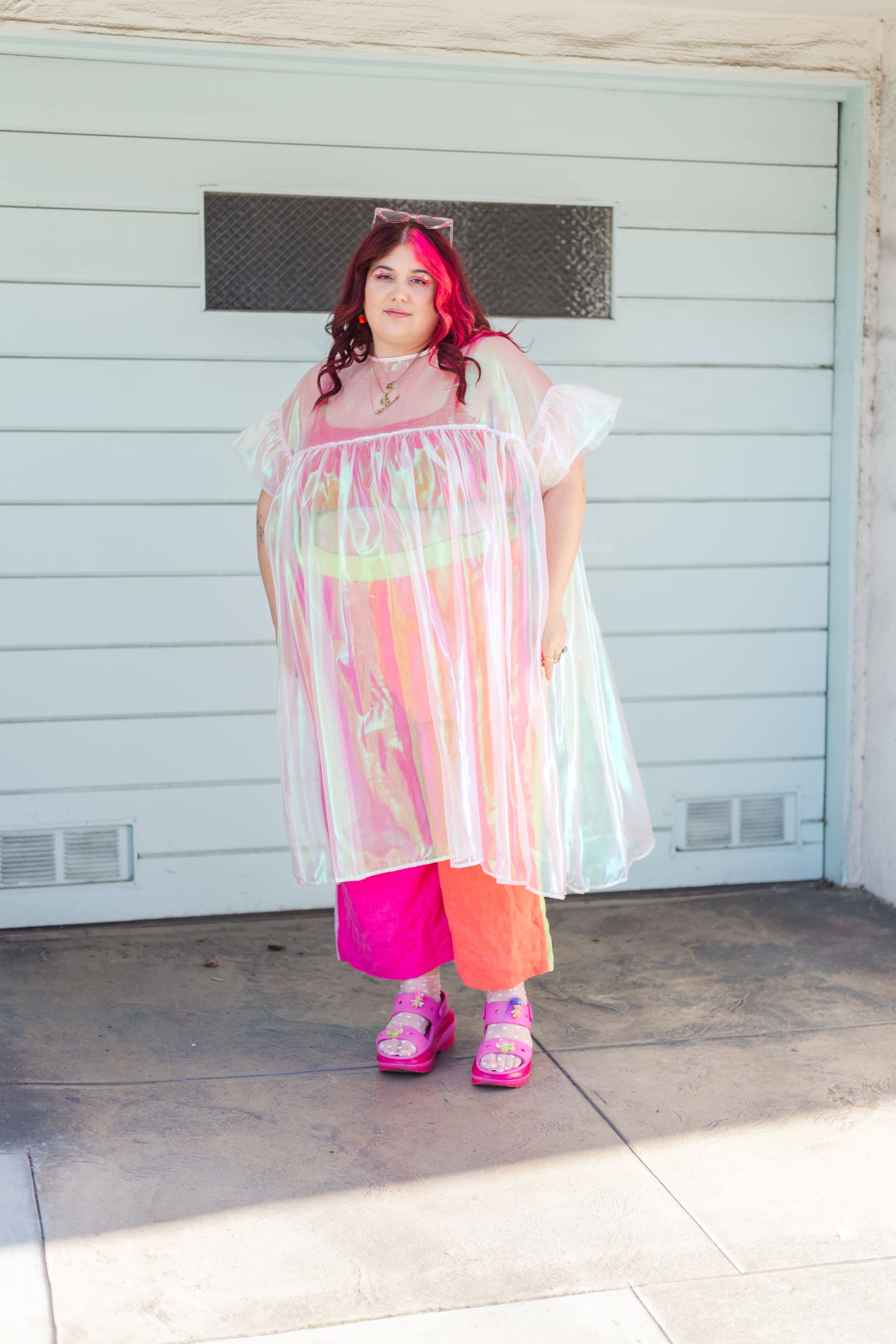 Nettle Studios - Wholesale Dress - Women's - Size Inclusive Plus Size Ruffle Maxi Dress Sheer Pink8