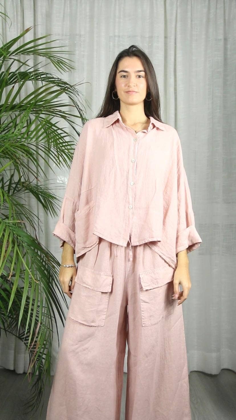 Linen & More - Wholesale Button Down Shirt - Women's - REF 14749 SHORT LINEN SHIRT 100%10