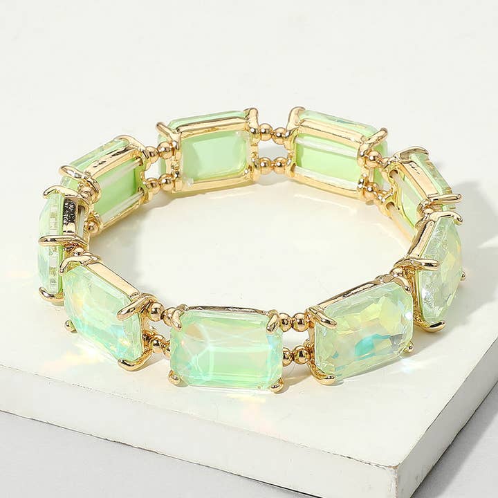 Sensibling Corp. - Wholesale Link & Chain Bracelet - Cushion Rectangle Stone Stretch Evening Bracelet