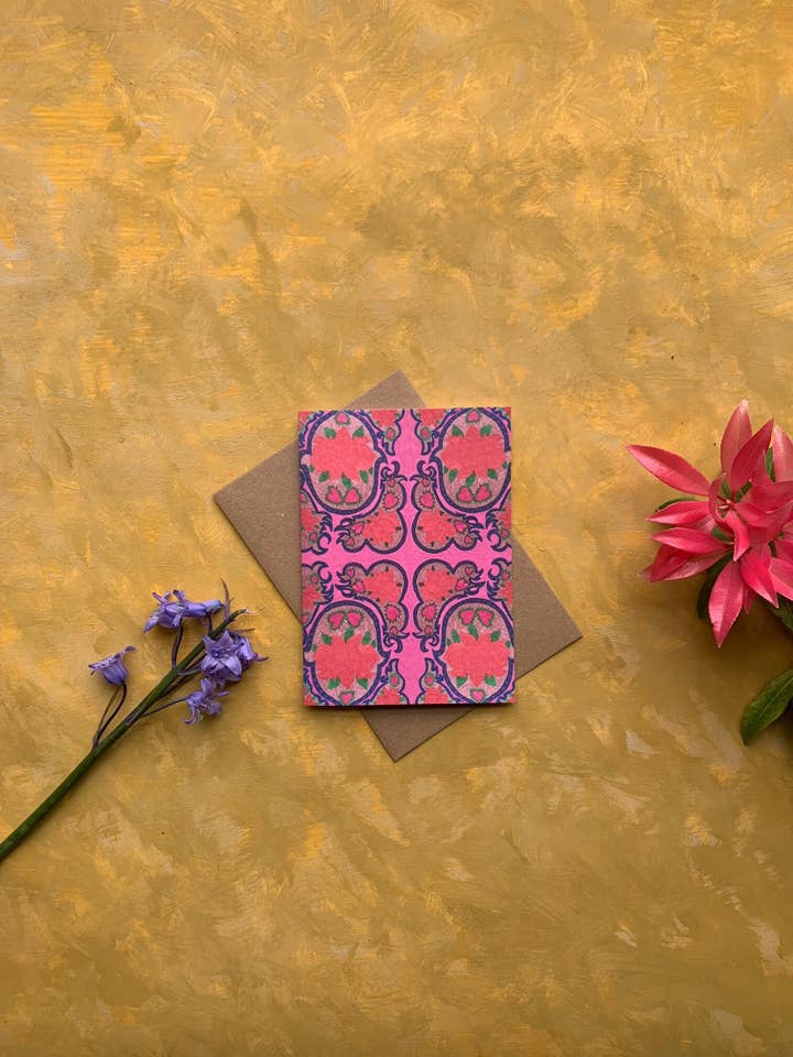 A6 Pink Rose lykønskningskort, lyst blomsterkort for engroshandel hos Mahin Hussain