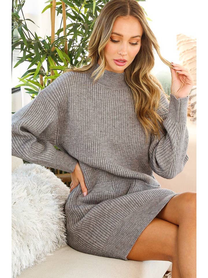 Vine & Love – Vestido - Mulher por atacado – Vestido de malha de manga comprida com detalhe de bolso VD7037021