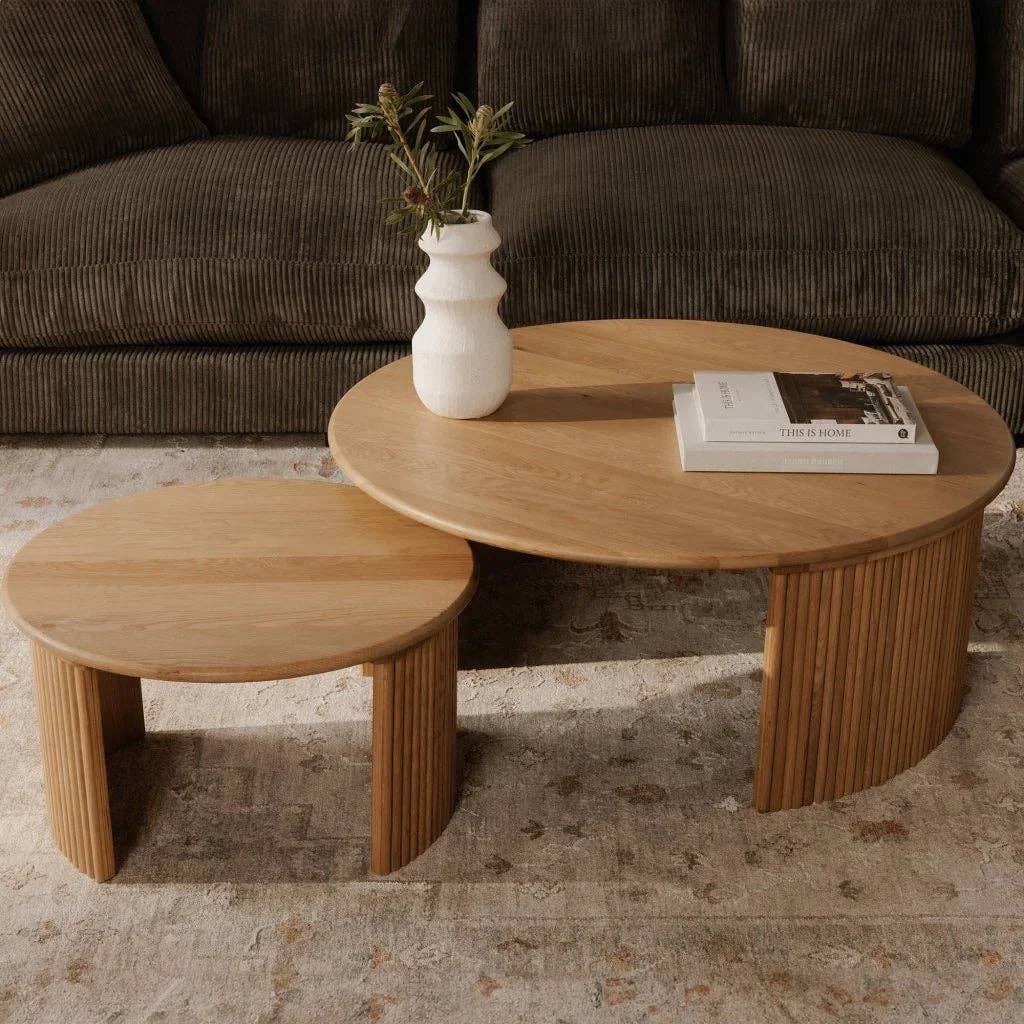 LOOMLAN - Wholesale Coffee Table - Penny Solid Oak Top Round Coffee Table16