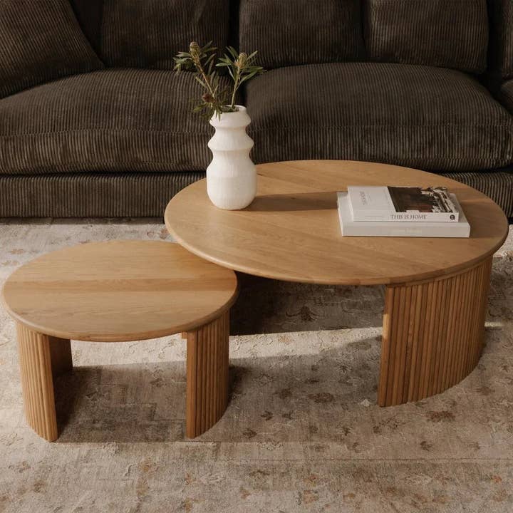 LOOMLAN - Wholesale Coffee Table - Penny Solid Oak Top Round Coffee Table16