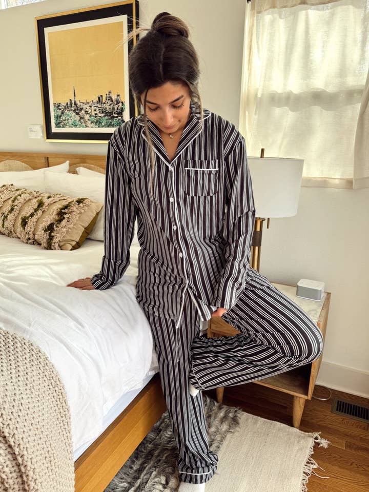 KENZKUSTOMZ - Wholesale Sleepwear Set - Women's - Black Stripe Pajama Set 1
