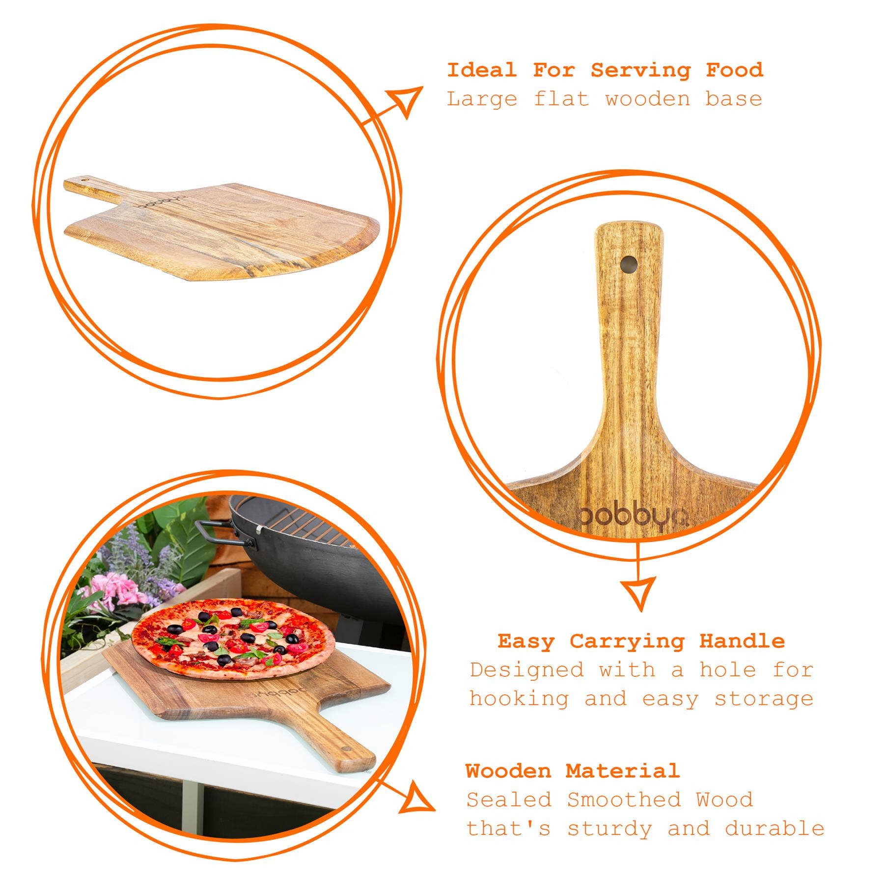Rinkit Ltd – wholesale Pizza board – BobbyQ Wooden Pizza Peel - 30cm - Brown3