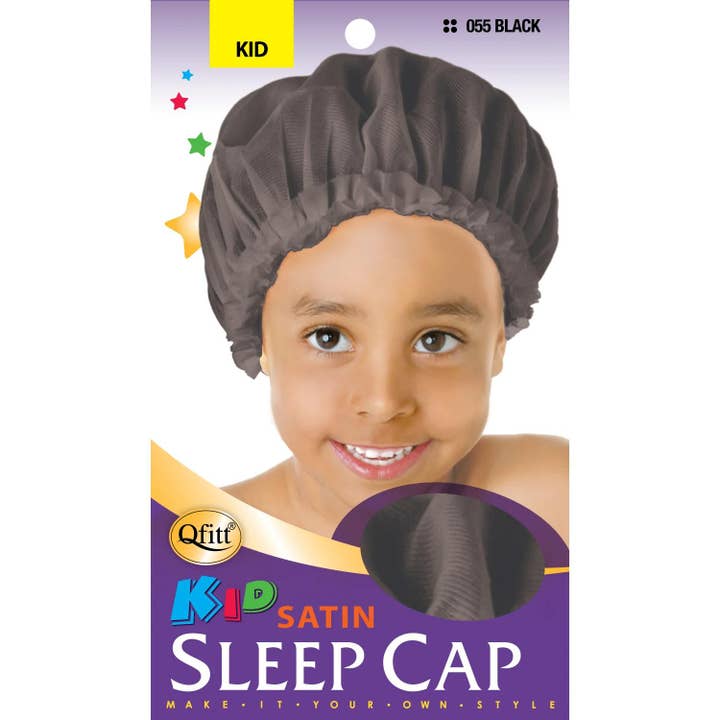 Qfitt Kids Satin Sleep Cap, Black for wholesale by KT Supply