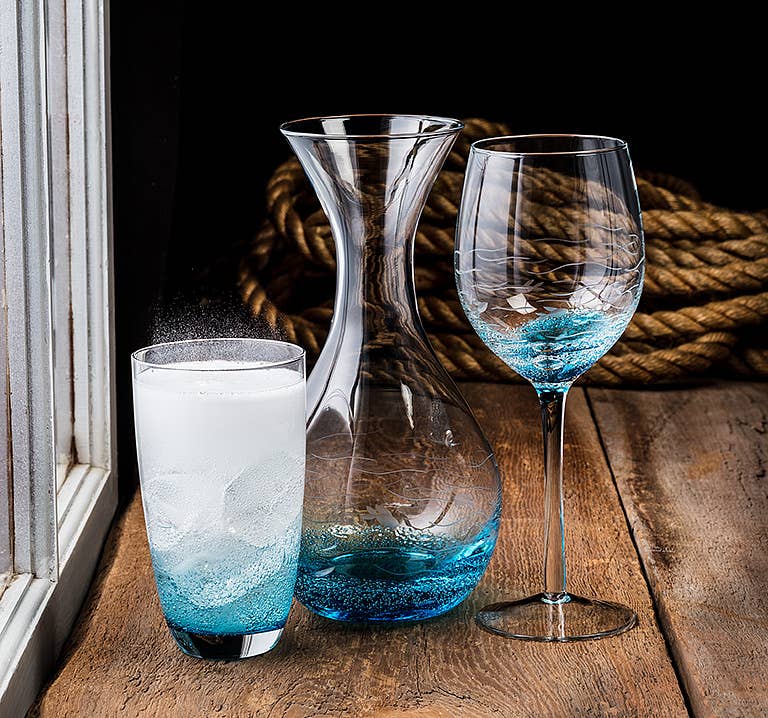 Abbott - Vente Verres à vin - Poisson Bleu/Transparent Verre Taillé7