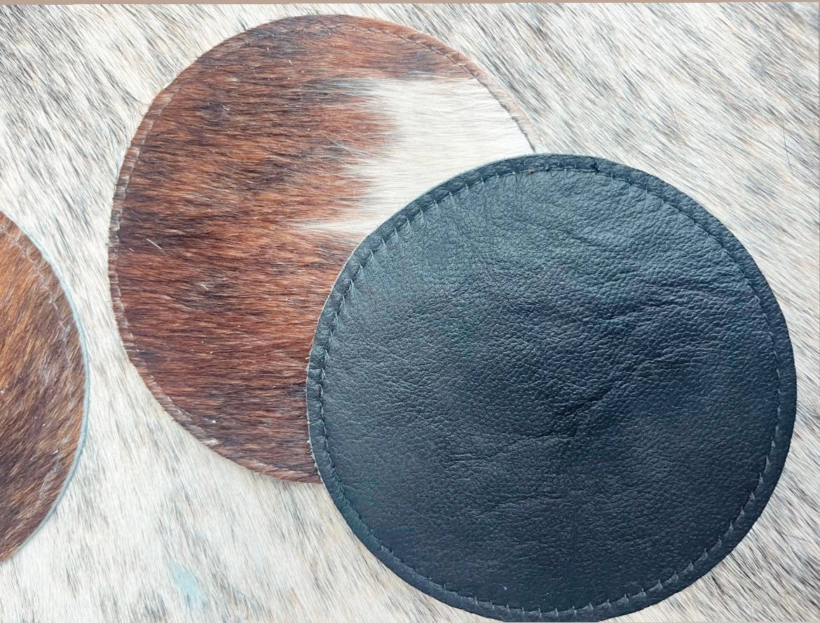 Wholesale Classic Cowhide Coasters 4pc Set for your store Faire