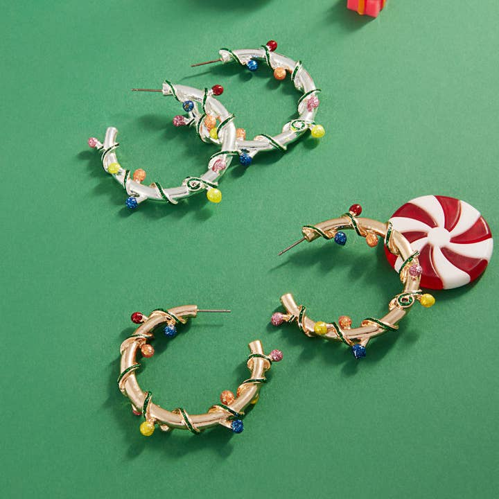 Designature New York - Wholesale Hoop Earrings - Christmas Round Enameled Wrapped Hoop Earrings1