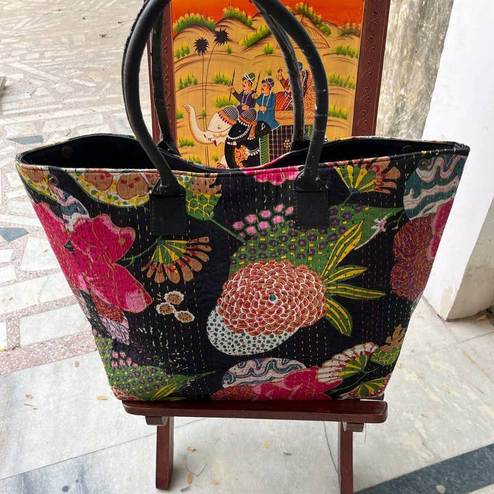 bhavnas boutique - Wholesale Shoulder Bag - Women's - Handmade Block Printed Kantha Women Cotton Shoulder Tote Bag