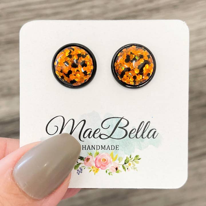 Stud Earring Singles Glitter oranje en zwart voor wholesale door Hazel Hill ~MaeBella~
