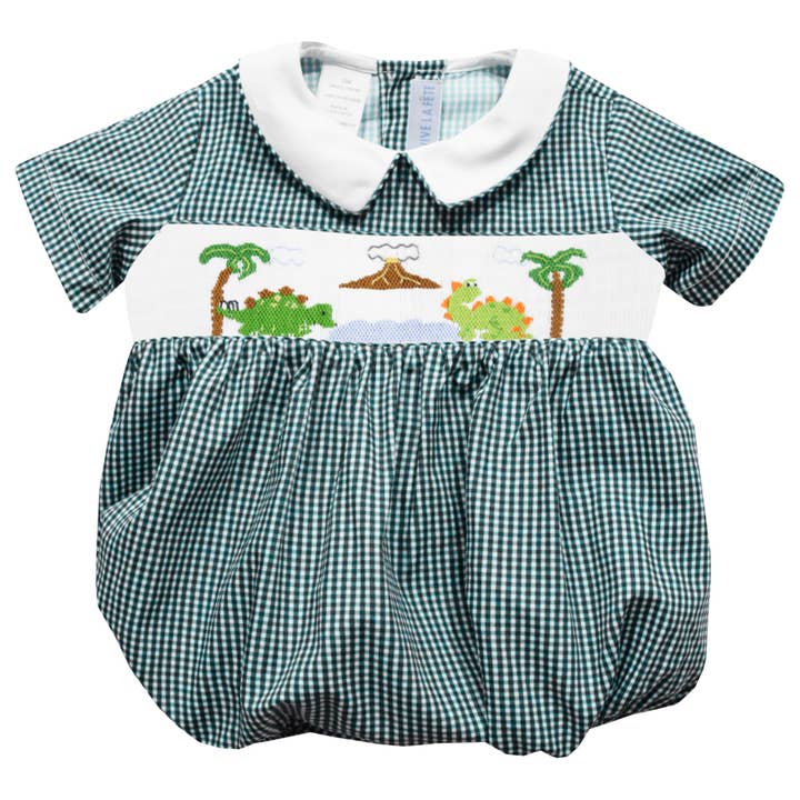 Vive La Fete - Wholesale Bodysuit (Non-Footed) - Baby - Dinos Smocked Gingham Short Sleeve Boys Bubble